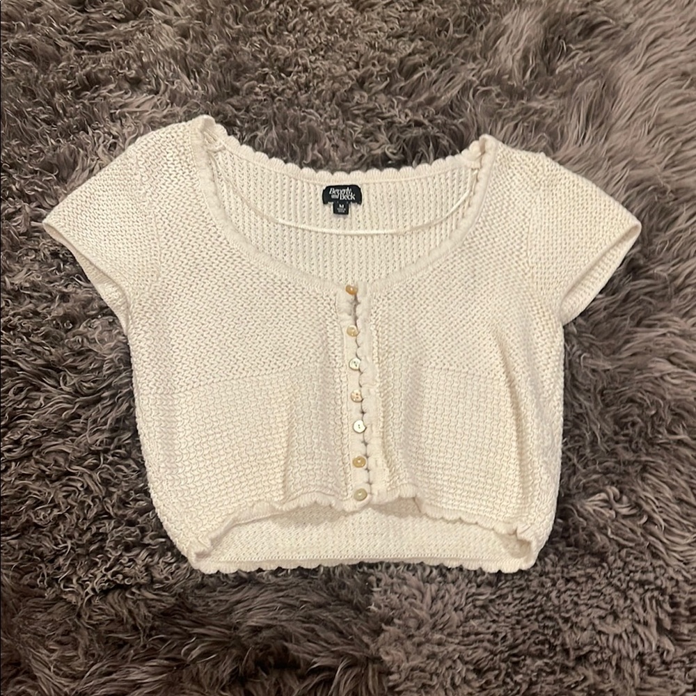American Eagle Outfitters Cream Ribbed Crop Blouse